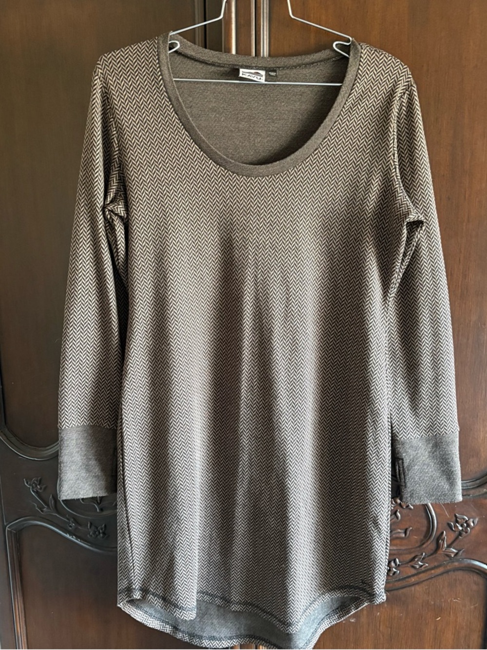 Kavu Herringbone Knit Sweater Dress Brown and Tan Dress size Large